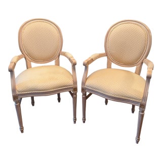 1990s Pair of Vintage Louis XVI Arm Chairs With Gold Medallion Detail For Sale