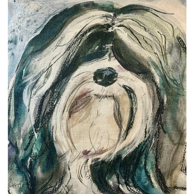 16" Square Pillow Adorned With A Fluffy Tibetan Terrier Dog Portrait - Made in the U K Measures 16" X 6" X 16" This pillow...