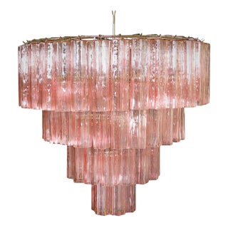 Italian 78 Pink Murano Glasses Tronchi Chandelier, 1990s For Sale