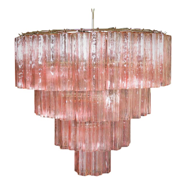 Italian 78 Pink Murano Glasses Tronchi Chandelier, 1990s For Sale
