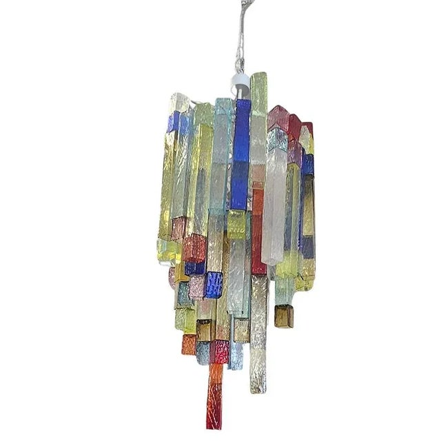 Murano glass tube chandelier composed of colored glass slats. dimensions: h 160 x d 60 x w 70 up to 250v (europe/uk...