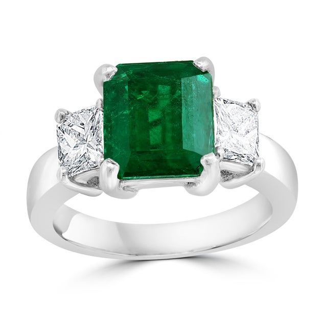 3.58 Carat Cushion Cut Colombian Emerald & 0.8 Ct Diamond Ring in 18K White Gold For Sale - Image 4 of 18
