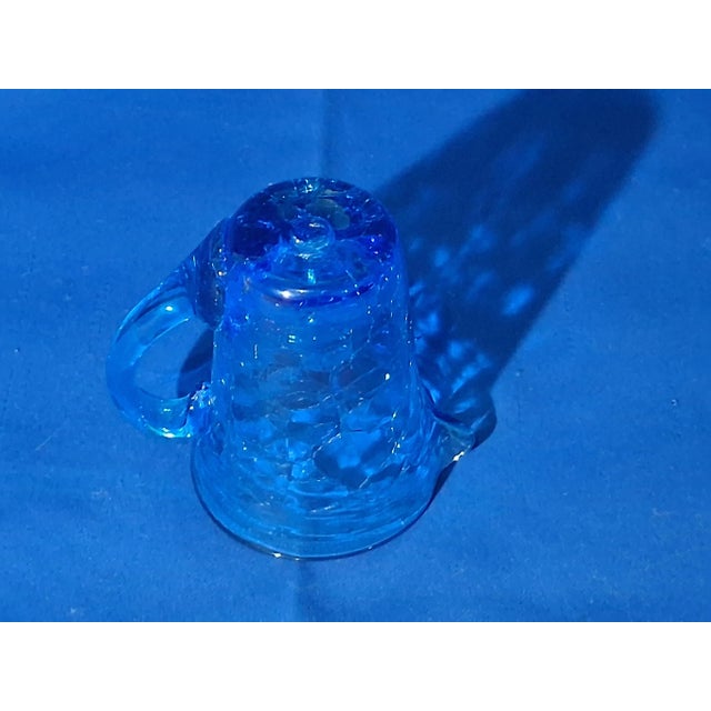 Gemstone C 1960 Pilgrim Glass Co. Sapphire Blue Crackle Glass Mini Pitcher For Sale - Image 7 of 7