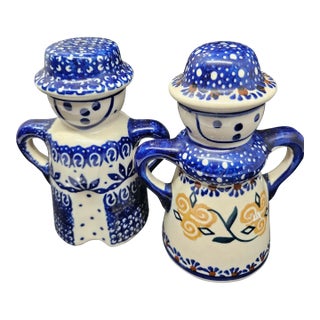 Vintage Bolesławiec Polish Pottery Salt and Pepper Shakers For Sale