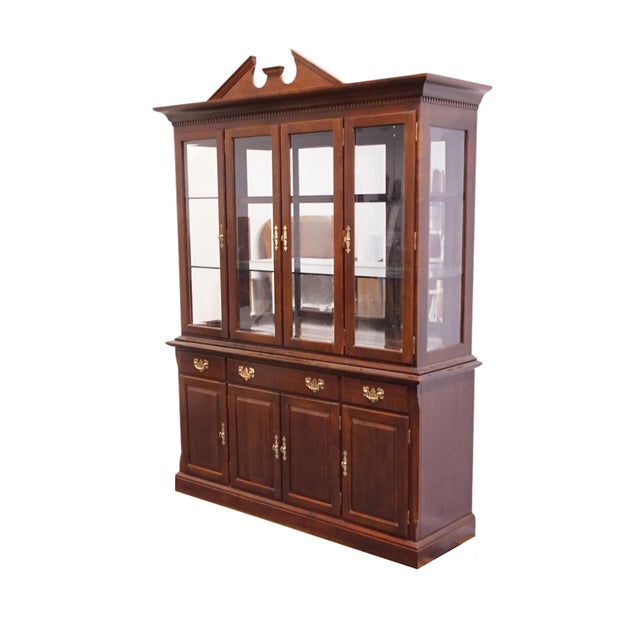 CRESENT FURNITURE Solid Cherry Traditional Style 75" Buffet w. Lighted Display Pediment China Cabinet 8252 8272 87" High...