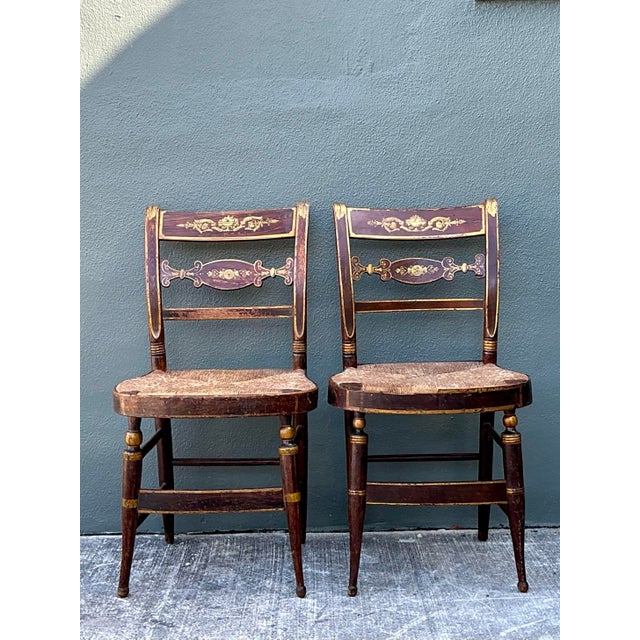 Vintage Hand Painted Hitchcock Rush Seat Chairs - Set of 2 For Sale - Image 10 of 12