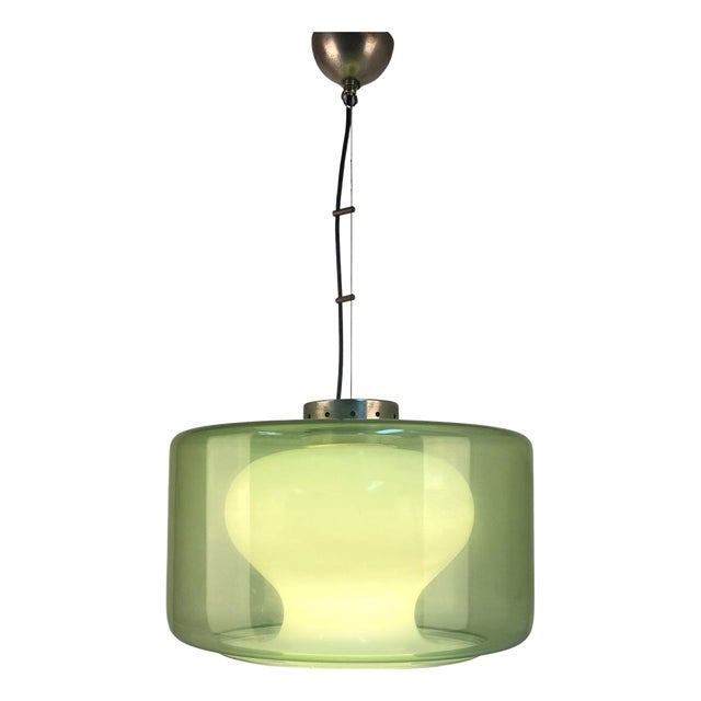 Large Green and Opaline Glass Pendant, 1960s For Sale