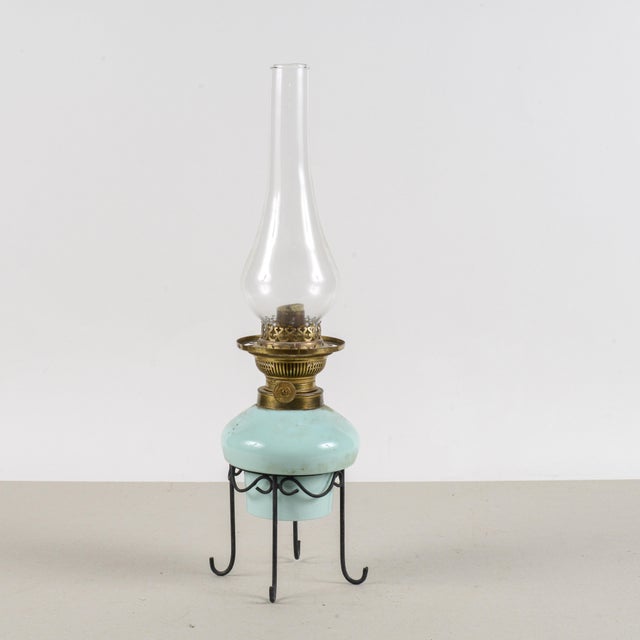 Opaline Glass Oil Lamp with Metal Base, Early 20th Century For Sale - Image 6 of 9