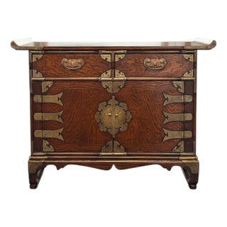 Antique Korean Bandaji Chest-Brass Hardware-Locked Cabinet-Asian Furniture-Folk For Sale