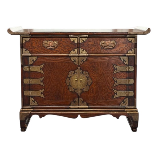 Antique Korean Bandaji Chest-Brass Hardware-Locked Cabinet-Asian Furniture-Folk For Sale