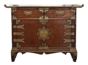 Antique Korean Bandaji Chest-Brass Hardware-Locked Cabinet-Asian Furniture-Folk