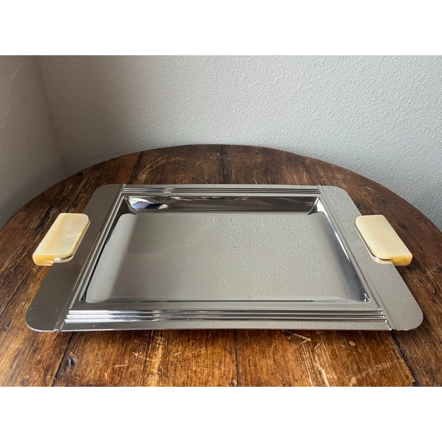 Late 20th Century Jean Couzon Art Deco Style Serving Tray With Mother of Pearl-Like Resin Handles For Sale - Image 4 of 9