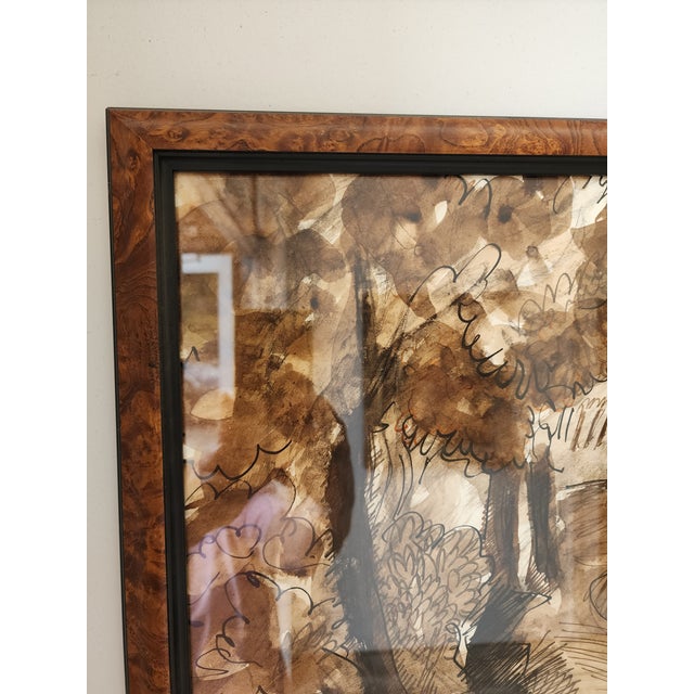 William Lyberis Signed Mid-Century Sepia Watercolor Landscape Painting For Sale - Image 11 of 17