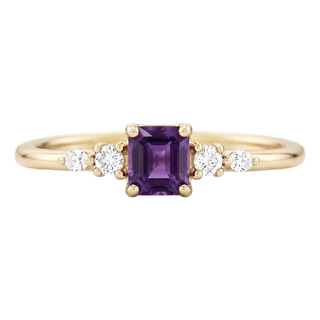 Natural Amethyst Ring • Royal Purple Gemstone Promise Ring • Dainty Five Stone Stacking Ring Us 7 For Sale