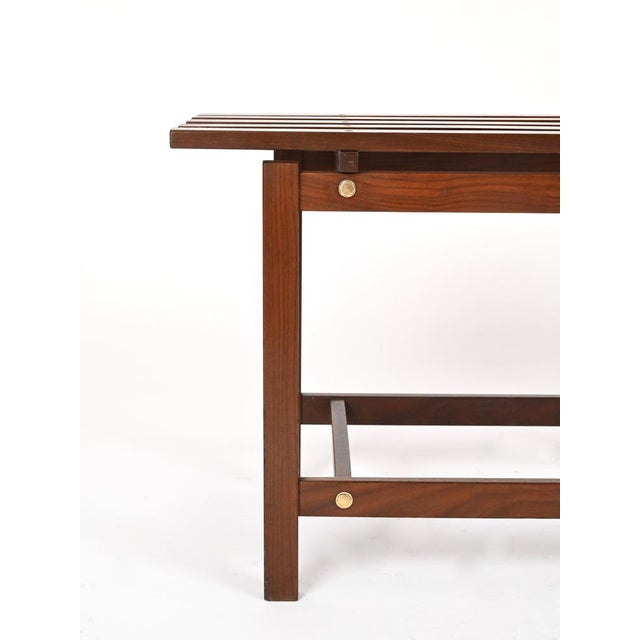 Mid-Century Modern Bench in Teak Wood and Brass, Italy, 1960s For Sale - Image 4 of 11