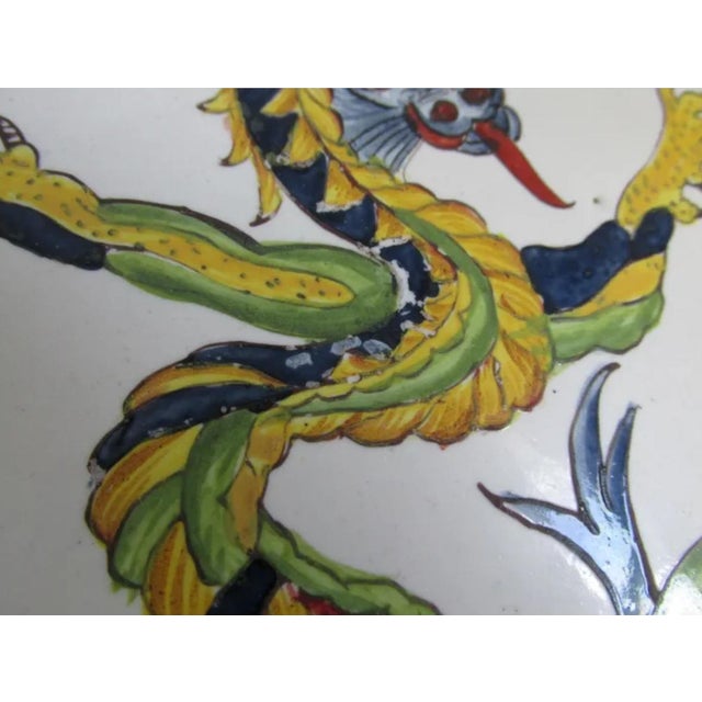 Antique French Desvres, Majolica, Faience Dragon Plate, Hand Painted For Sale - Image 6 of 8