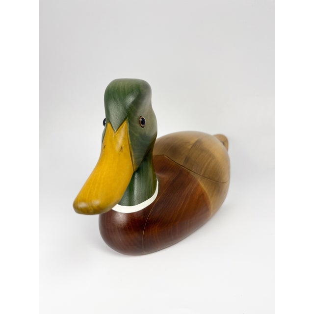 Green Large Vintage Hand Carved 14" Wood Mallard Duck Decoy by Hummel Woodworking For Sale - Image 8 of 13
