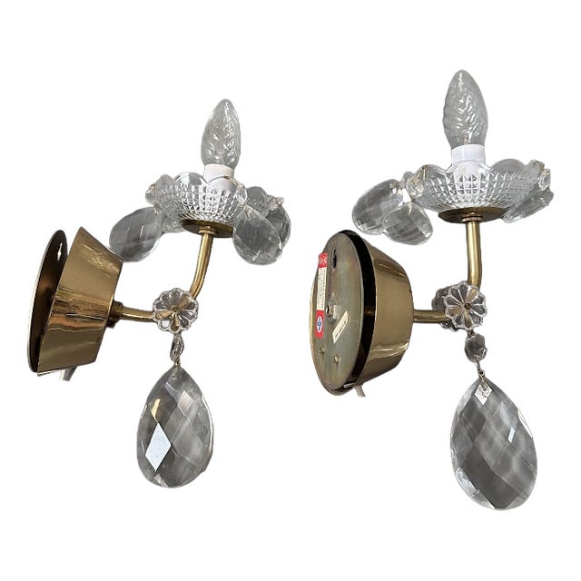 Czech Palace Wall Sconces in Jablonec Crystal Glass, 1970s, Set of 2 For Sale