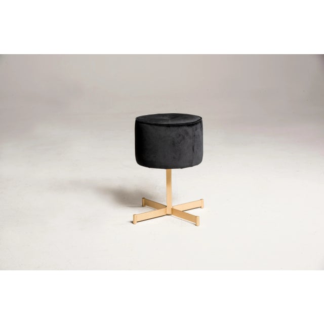 1970s Stool with Brass Base and Black Velvet Upholstery, 1970s For Sale - Image 5 of 12