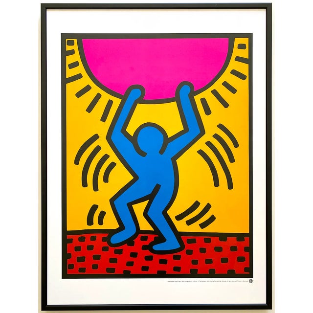 Keith Haring Estate Vintage 1989 Lithograph Print Framed Pop Art Poster " International Youth Year " 1985 For Sale - Image 13 of 13