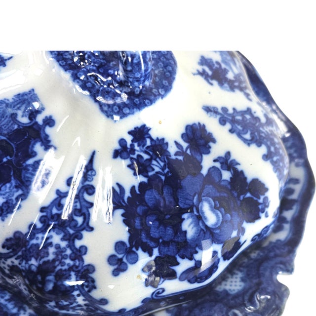 Early 20th Century Antique W. Adams Fairy Villas Flow Blue Covered Serving Dish 13.5" For Sale - Image 5 of 15