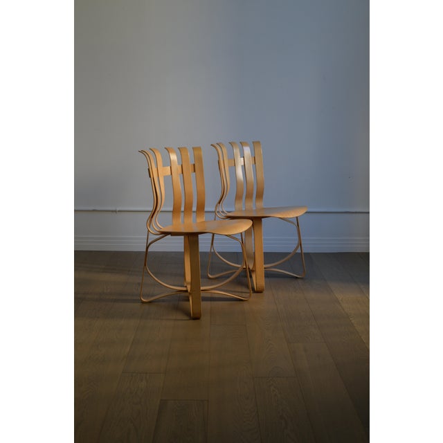 White Pair of Frank Gehry "Hat Trick" Dining Chairs for Knoll, Bentwood Maple, Signed & Dated 1990 For Sale - Image 8 of 9