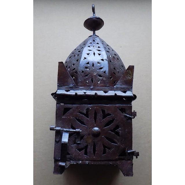 Metal Vintage Moroccan Pierced Brass Lantern For Sale - Image 7 of 7