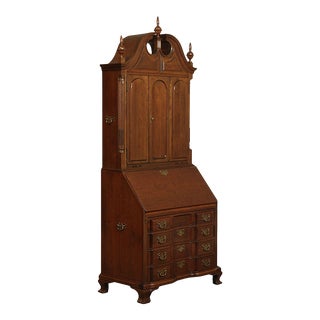 Maddox Chippendale Style Cherry Clock Front Secretary Desk For Sale