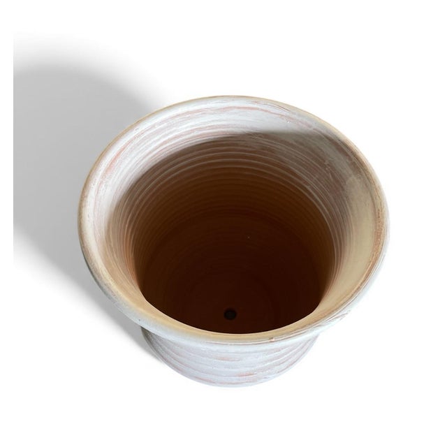 Hand-Painted Tunisian Whitewash Terracotta Planter For Sale - Image 4 of 6