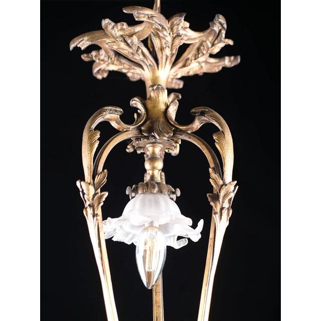 Art Nouveau Chandelier in Bronze and Glass For Sale - Image 3 of 7