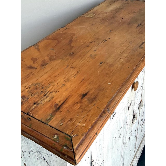 Wood Antique White Distressed Wooden Primitive Sideboard For Sale - Image 7 of 12