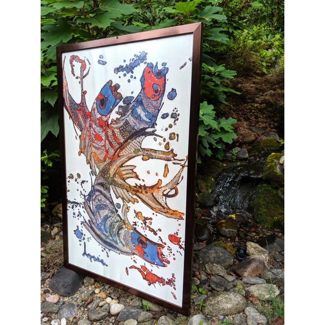 Red Vintage Silkscreen Asian Koi Fish Abstract Artwork For Sale - Image 8 of 12