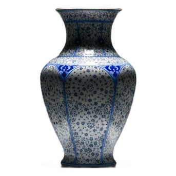 Handmade Ceramic Vase (30cm) – Golden Horn “Halic” Spirals – Blue & White Iznik Decor For Sale