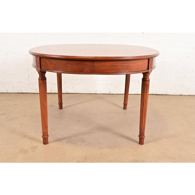 Henredon Style French Regency Louis XVI Teak Extension Dining Table, Newly Refinished For Sale - Image 14 of 15