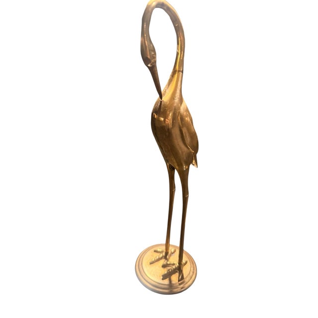 A Pair of Vintage Mid Century Etched Brass Crane Figurines on Circular Bases. For Sale - Image 11 of 11