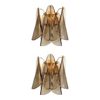 Contemporary Modern Smoked-Fumè "Rondini" Murano Wall Sconces- Set of Two For Sale