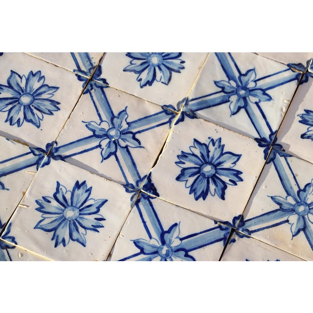 Rare 19th Century Antique Tiles Floral Blue & White Set of Fifty Portuguese For Sale - Image 13 of 18