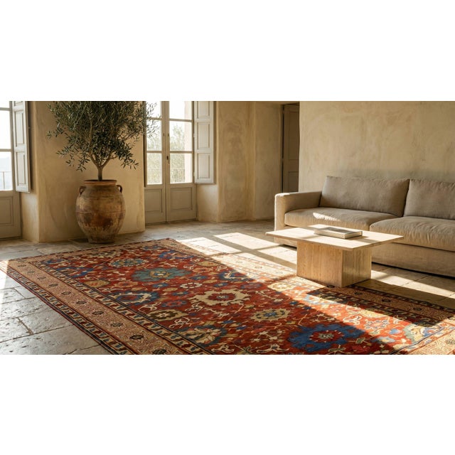 Beautifully Detailed Borders on a Red-Raspberry Background Color Antique Caucasian Harshang Kuba Rug For Sale - Image 9 of 9