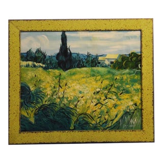 F. Vidal - Cypress and Wheat Field Landscape, Oil on Canvas For Sale