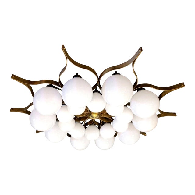 1980s Brass & Glass Chandelier in the Style of Gio Ponti For Sale