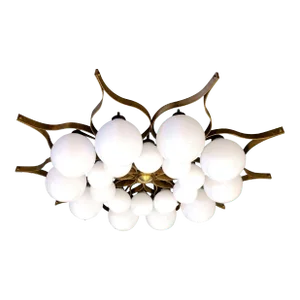 1980s Brass & Glass Chandelier in the Style of Gio Ponti