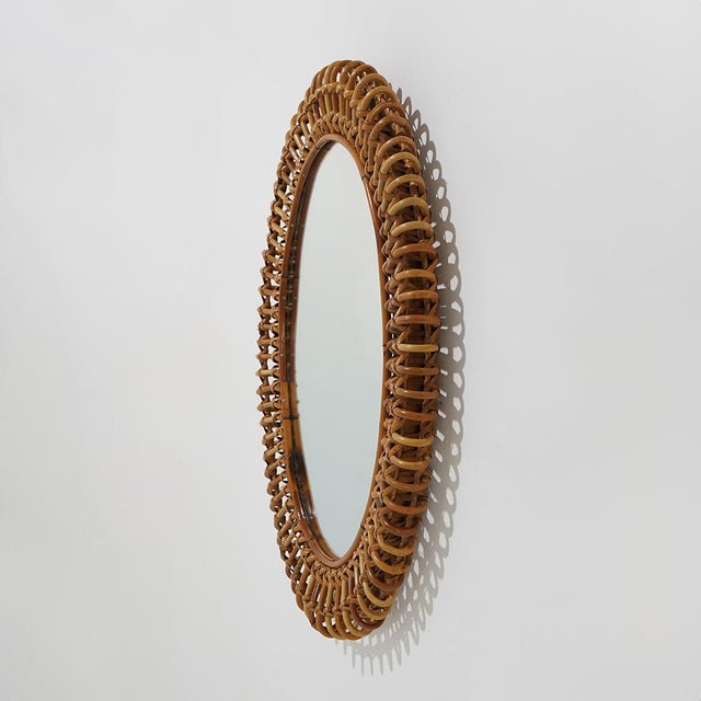 Mid-Century Modern Wall Mirror with Rattan Frame, 1950s For Sale - Image 3 of 12