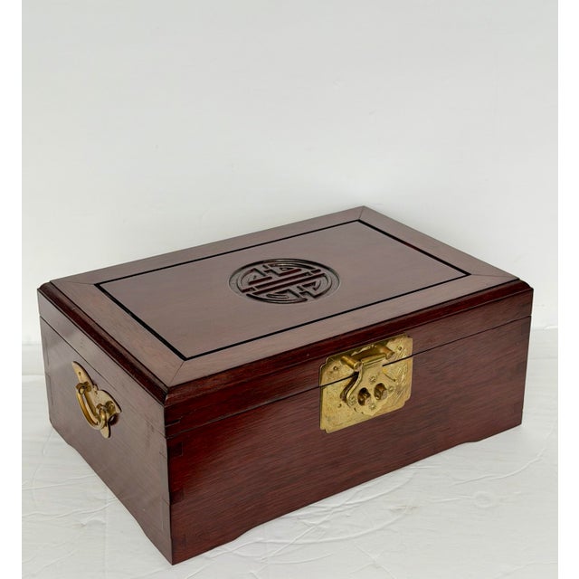 1950s 1950s Chinese Rosewood & Brass Rectangular Jewelry Box For Sale - Image 5 of 9