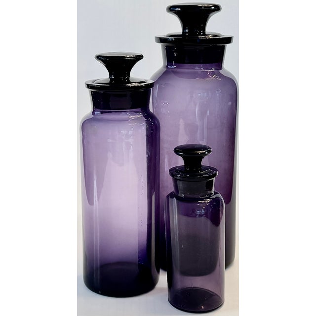 Mid-Century Italian Amethyst Apothecary Bottles – Set of 3 For Sale - Image 10 of 10