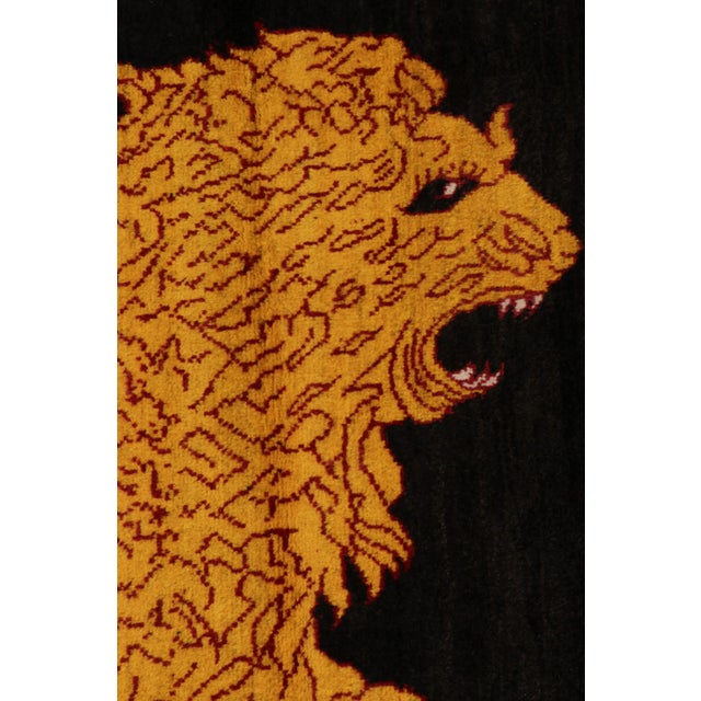 Tribal Vintage Gabbeh Persian Rug, Gold and Black With Lion Pictorial - Rug & Kilim For Sale - Image 3 of 7