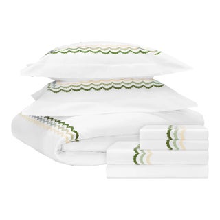 Celerie Kemble + Hamburg House Green Scallop Queen Bedding Set - 7 Pieces For Sale