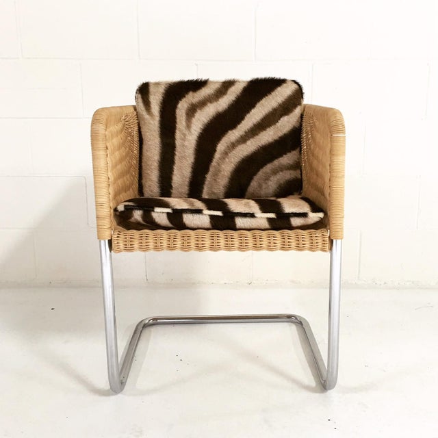 Harvey Probber Wicker and Chrome Chair with Zebra Cushion Chairish