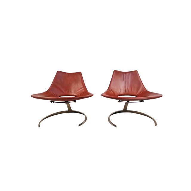 Mid-Century Modern Scimitar IS63 Leather Lounge Chairs by Preben Fabricius & Jørgen Kastholm, 1950s, Set of 2 For Sale - Image 3 of 9