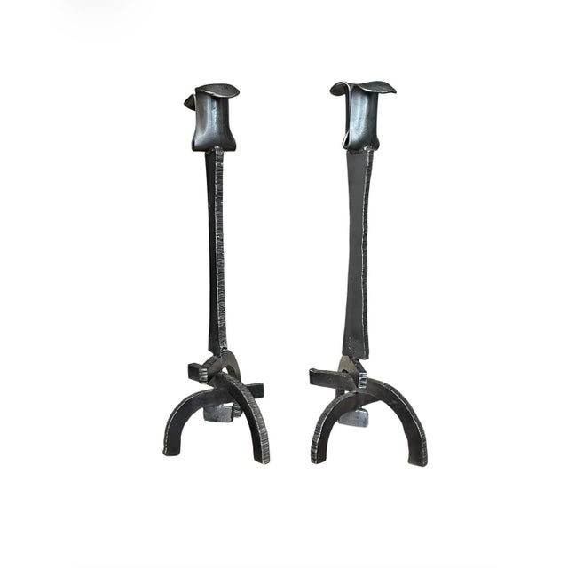 Metal Brutalist Torch Cut Candlestick Holders With Blacksmith Makers Mark For Sale - Image 7 of 8