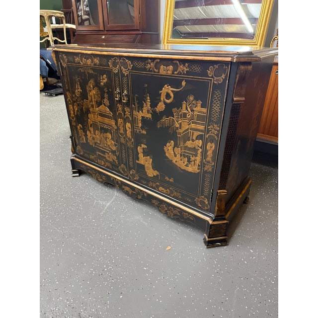Beautiful lacquered chinoiserie two door sideboard/cabinet by Chelsea House furniture company.